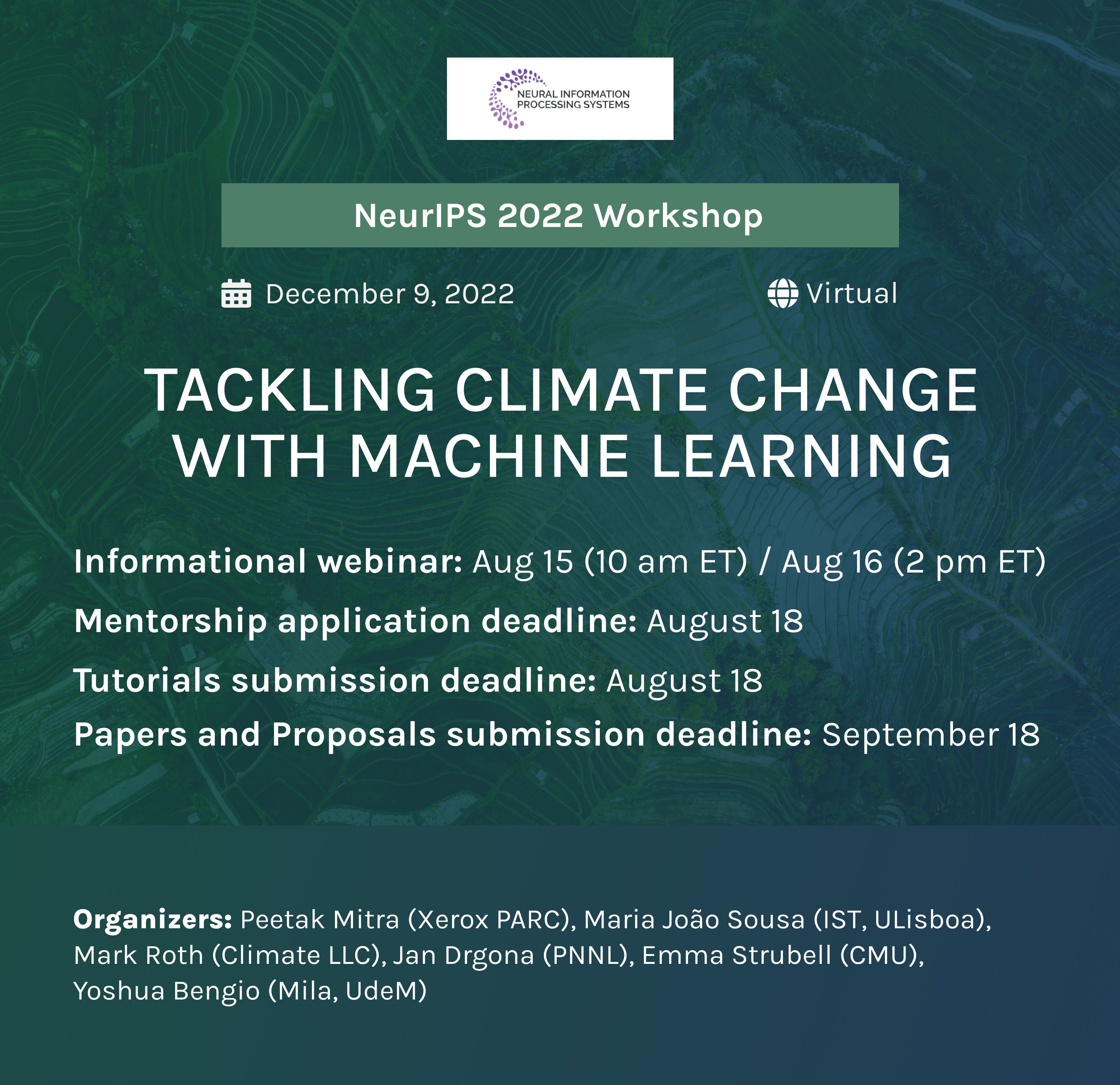 Tackling Climate Change with Machine Learning at NeurIPS 2022